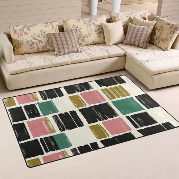 Modern Brushstroke Pattern Soft Polyester Area Rug 31''x20'', Non Slip, Memory Foam, Water Absorbent