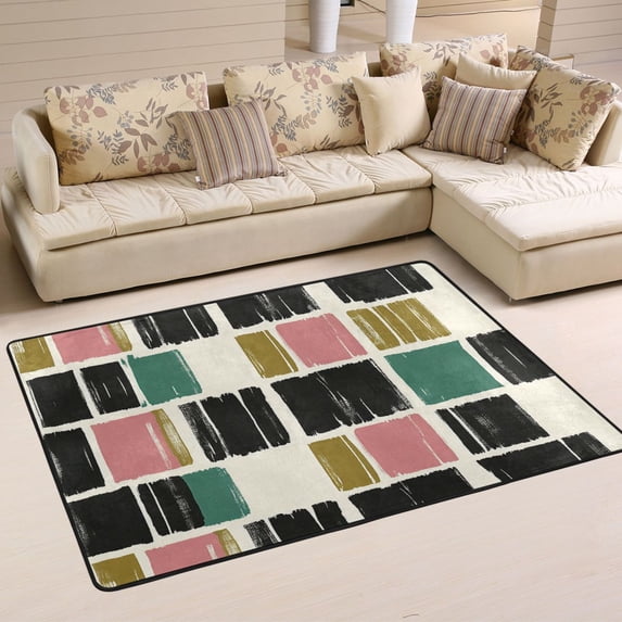Modern Brushstroke Pattern Soft Polyester Area Rug 36''x24'', Non Slip, Memory Foam, Water Absorbent