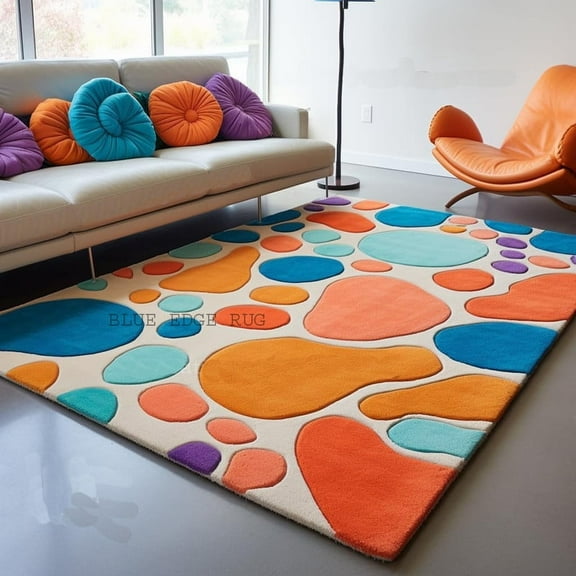 BLUE EDGE RUG Bubbles Saturated Wool Area Rug - Tufted Colorful Abstract Design Carpet, 3' x 5', Vibrant, Thick & Soft