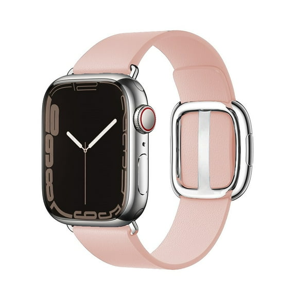 Modern Buckle Genuine Leather Strap for Apple Watch Band 44mm 40m 42mm 38mm Correa Leather Bracelet iwatch Series 5 4 3 6 SE Strap- 1 silver case
