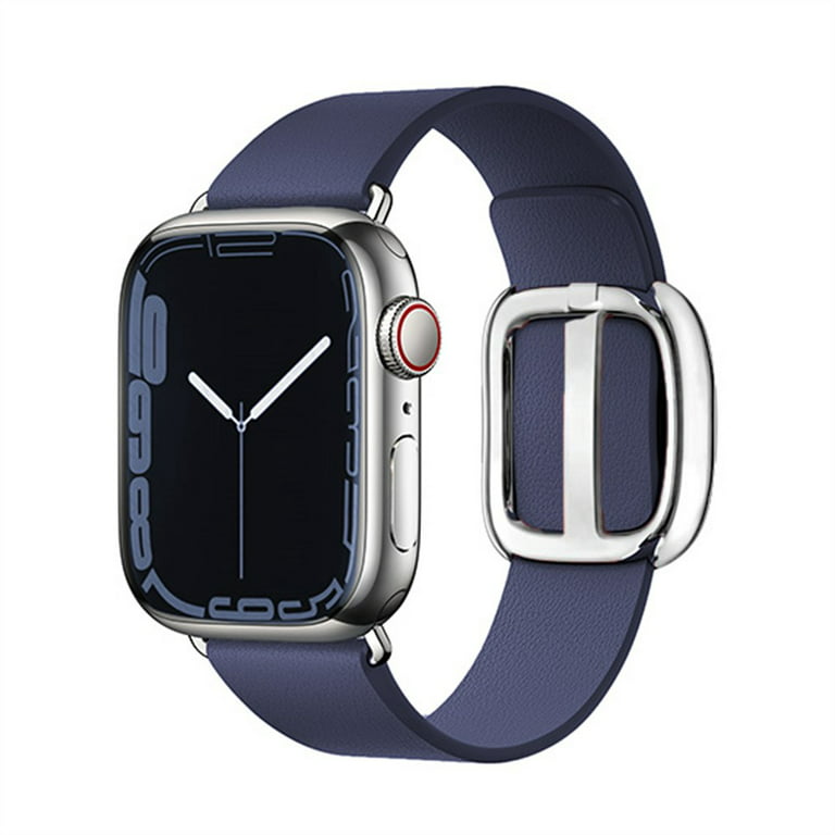 Modern Buckle Genuine Leather Strap for Apple Watch Band 44mm 40m 42mm 38mm  Correa Leather Bracelet iwatch Series 5 4 3 6 SE Strap- 1 silver case