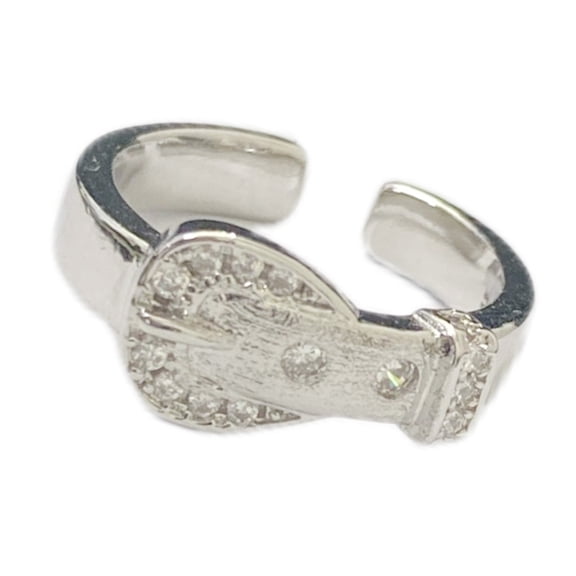Modern Buckle Inspired Adjustable Rings Stainless Steel Finish Unisex Accessory Versatile Belt Styles Rings For Daily We