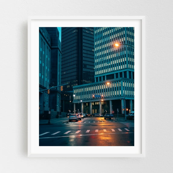 Modern Buffalo - Buffalo New York Photography City Architecture Nightlife Street Photography Skyline Modern Art White Framed Wall Art Print 6 x 8 inches