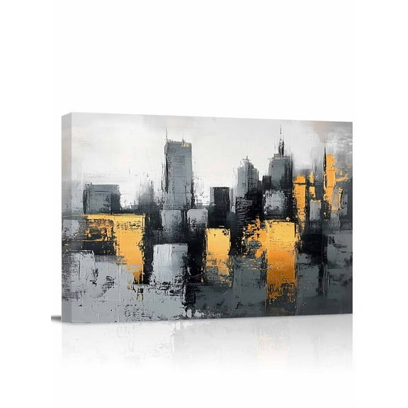 Modern Building Canvas Print Wall Art Oil Painting Framed Canvas Art Wall Decor Cityscape Pictures Painting Morden Artwork for Living Room Bedroom, Ready to Hang - 12"x16"