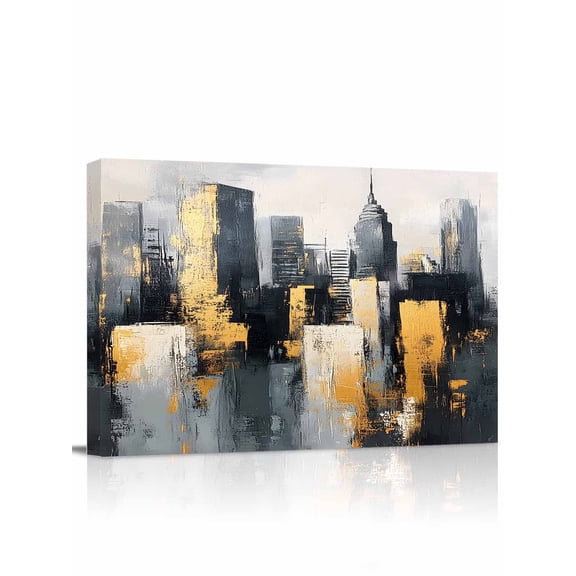 Modern Building Canvas Print Wall Art Oil Painting Framed Canvas Art Wall Decor Impressionist Style Pictures Painting Morden Artwork for Living Room Bedroom, Ready to Hang - 12"x16"