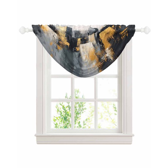 Modern Building Sheer Waterfall Valance Curtains for Window, Chic Retro Abstract City Oil Painting Rod Pocket Sheer Topper Swag Curtains for Living Room, Kitchen 38.5"W x 47.2"L, 1 Panel