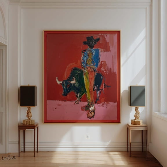 Modern Bullfighter Art Print, Abstract Western Wall Art, Maximalist Cowboy Art, Bold Red Expressionist Painting Unframed Paper Print