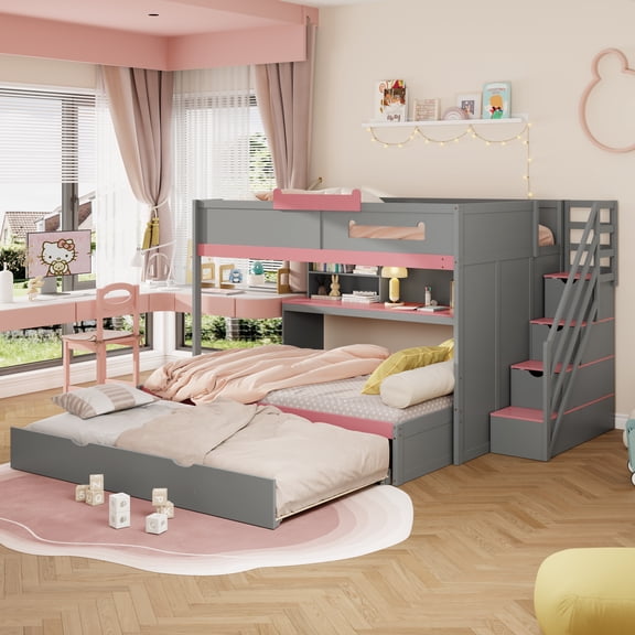 Modern Bunk Bed with LED-Lit & Sturdy Build, Frame  Gray  reading, relaxing, or as a gentle night light for any scenario