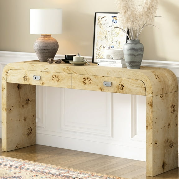 Modern Burl Wood Veneer Table For Entry - Sleek, , Versatile Various Spaces Entryway Sideboard Modern, Functional, Hallway, Living Room, Corridor