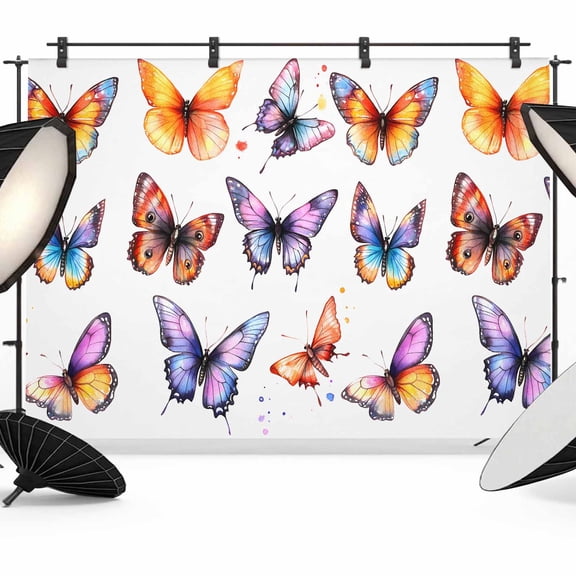Modern Butterfly Backdrop for Photoshoot,Photography Photo Studio Background Wall Backdrop,Spring Summer Watercolor Rustic Back Drop Banner Panel for Portraits Wedding Live Streaming Decor 8x6Ft