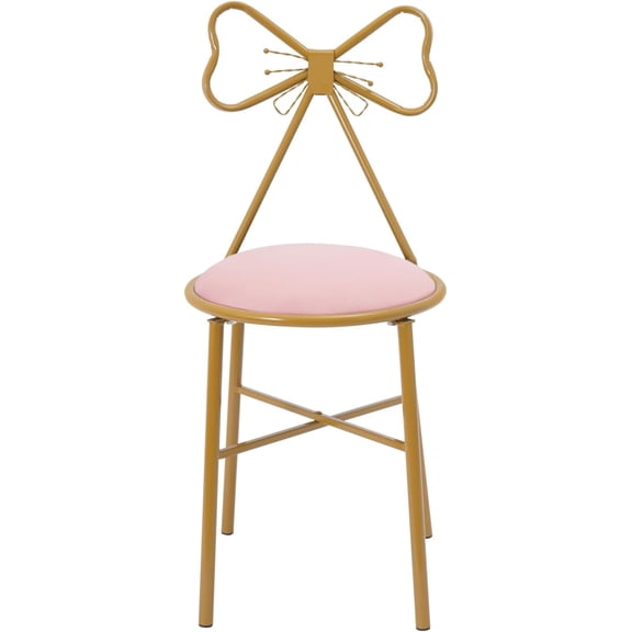 Modern Butterfly Backrest Chair - Velvet Makeup Stool with Cushioned Seat for Dining & Vanity (Pink Leather)