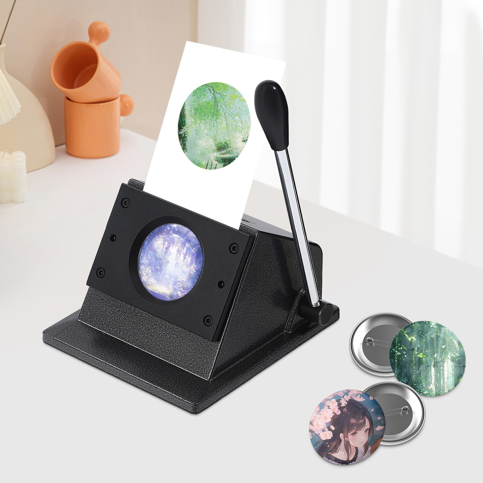 Modern Button Maker 70mm Card Badge Punch Press Machine 500grams Parts Circle Cutter Black
