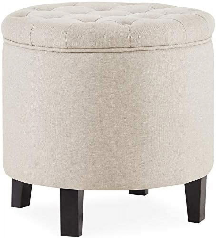 Modern Button Tufted Accent Storage Ottoman, Small Upholstered Circle Pouf Footstool with Lift ...