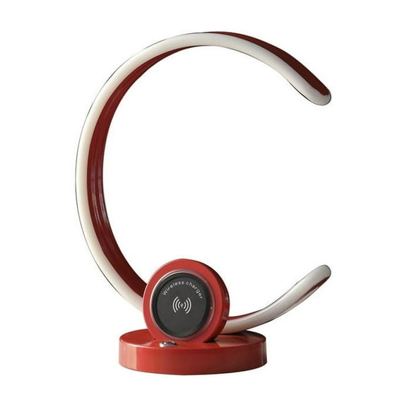 Modern C-Shape LED Table Lamp with USB Wireless Charger & Touch Dimmer, Bright Red, 13.25 Inch