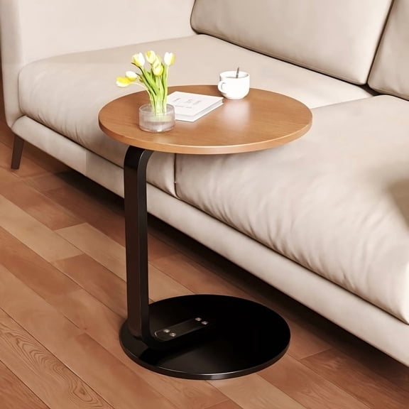 Modern C-Shaped End Table - Wood Top & Black Metal Frame, Space Saving Sofa Side Table for Living Room/Bedroom/Home Office, Stylish Home Decor Gift