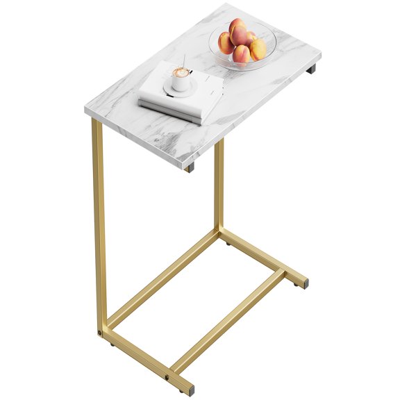 Modern C-Shaped Movable Sofa and Bedside Table, Heavy-Duty Multifunctional Side Table with Sturdy Metal Frame and Wood Top, Space-Saving Design for Living Room, Bedroom, or Offic