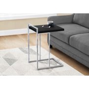Modern C-shaped Accent Table with Black Laminate and Chrome Metal Base for Living Room and Bedroom