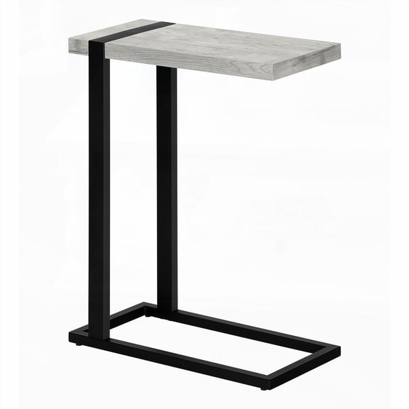 Modern C-shaped Accent Table with Grey Laminate and Black Metal for Living Room & Bedroom (25H x 19.25L x 9.5W)