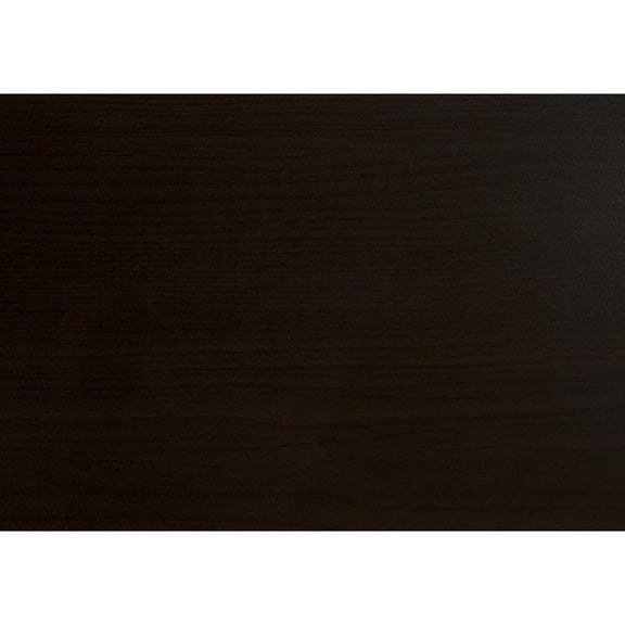 Modern C-shaped side table featuring a wide dark brown tabletop and black metal base for practical room use