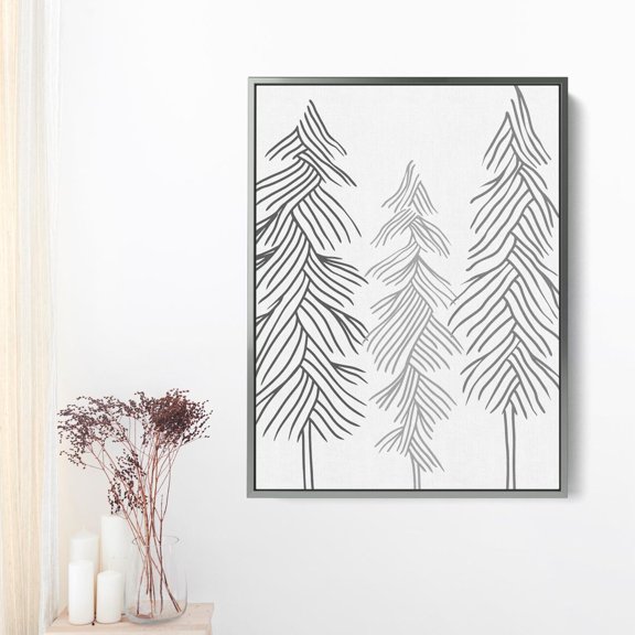 Modern Cabin Art Evergreen Print In Gray White For Winter Minimalist Forest Art "Simple Line Pine Trees No. 2" Art Or Art, Unframed Paper Print