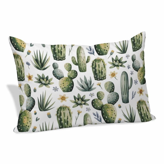 Modern Cactus Pillow Covers, Linen Long Throw Pillow Case, Spring Watercolor Country Green Plant Holiday Pillow Protector Decorative Cushion Cover for Living Room/Bedroom 20" x 26"