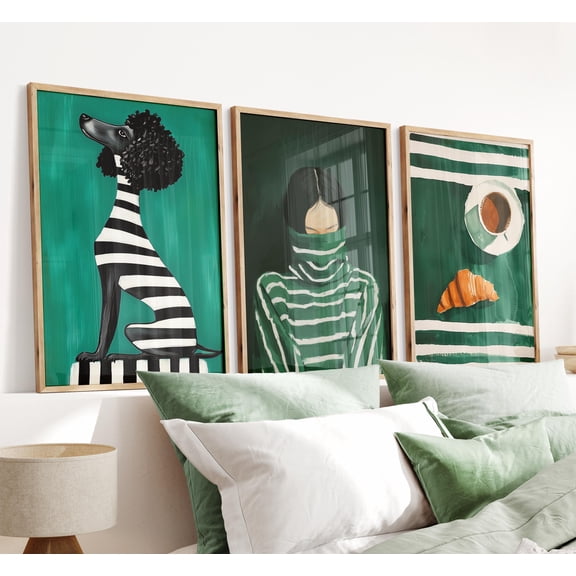 Modern Cafechic Triptych Wall Art: Striped Prints Home Decor Office Wall Art Set 3 Set 3