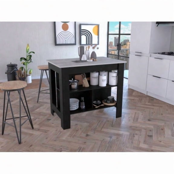Modern Cala Kitchen Island - Black Frame with Ibiza Marble Surface Dining Space Furniture
