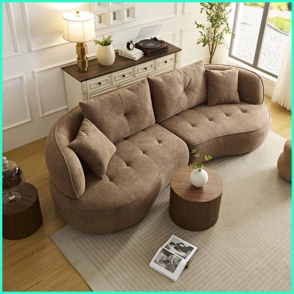 Modern Camel Modular Sofa with Detachable Pillows, Durable Fabric & Solid Wood Frame for Living Room