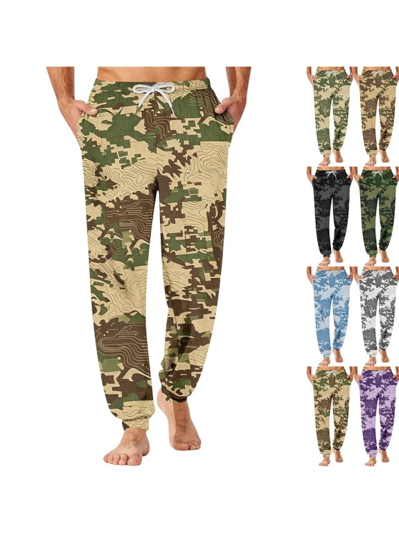 Modern Camo Pattern Sleep Pants for Men Stretch Drawstring Waist Pajama Pants,Jogger Cuff Comfy Daily Indoor Lounge Pants,XXL,Brown