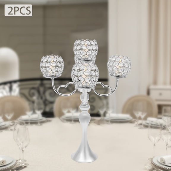 Modern Candelabra Set, 2-Piece Silver Finish with Heart-shaped Accents, Holds 1.97in Diameter Candles, Perfect for Romantic Events