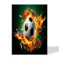Modern Canvas Picture Print Art Wall Decor, Soccer Ball In Burning Fire