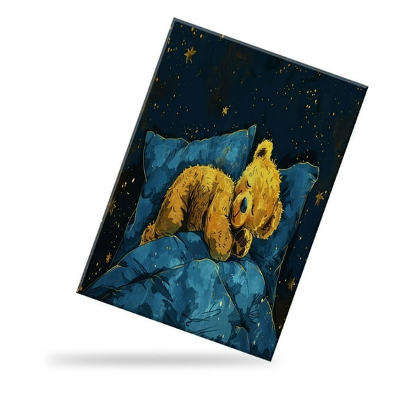 Modern Canvas Picture Print Art Wall Decoration,Sleeping Bear On Moon Hanging Star Adorable Canvas Print for Home Decoration