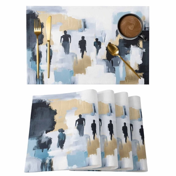 Modern Canvas Placemats Set of 4 Abstract Oil Painting Art Place Mats Indoor Wipeable Table Mats Washable Cloth Dining Table Placemats for Kitchen Holiday Party Home Decor 13x19 Inch
