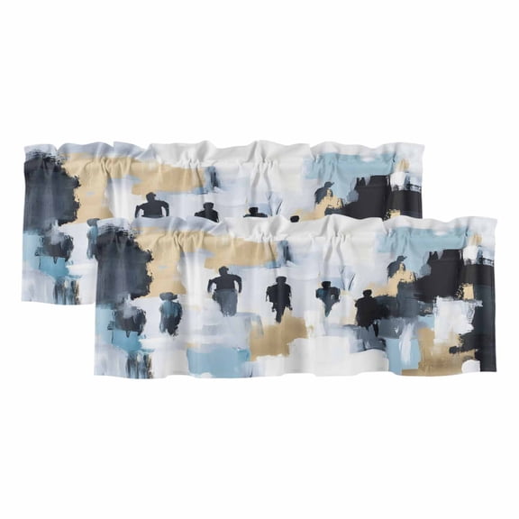 Modern Canvas Valances for Windows, Decorative Rod Pocket Window Valance Curtains, Abstract Oil Painting Art Short Curtain Drapes for Kitchen/Bathroom/Living Room, 2 Panels, 60" W x 18" L