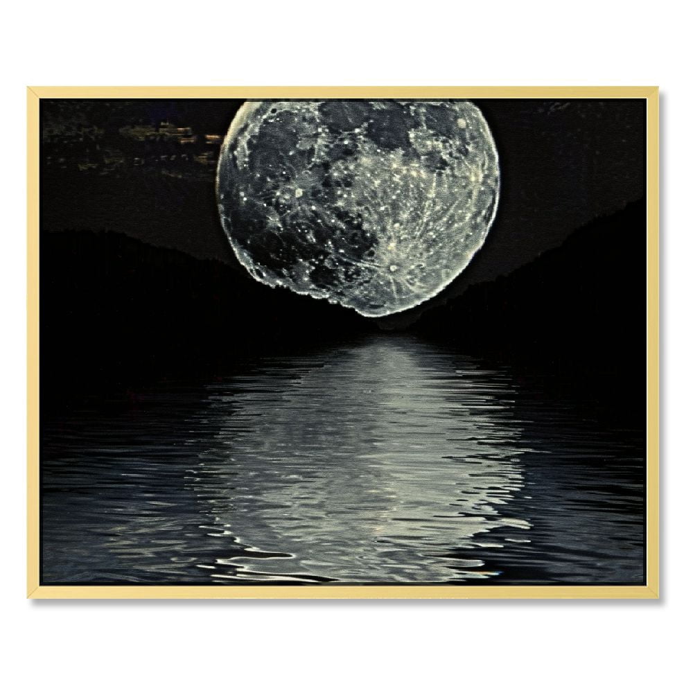 - Modern Canvas Wall Art Black and White Large Full Moon on Sea Picture ...