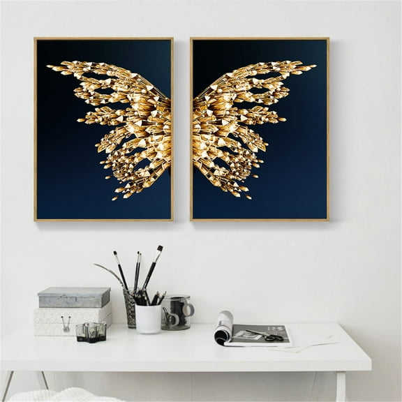Modern Canvas Wall Art Golden Butterfly Wings Abstract Wall Decor Painting for Home Decoration Living Room Bedroom Office Minimalist Wall Art Set Unframed (2Pcs 15.8"x23.6")