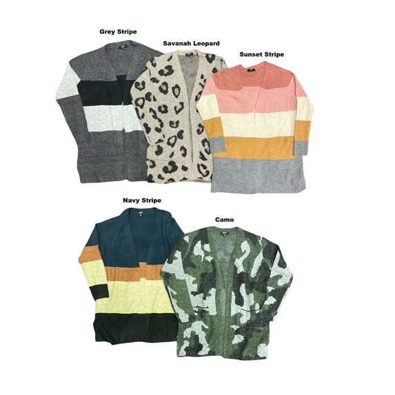 Modern Canvas Women's Long Cozy Warm Open-Front Cardigan Sweater (Sunset Stripe, S)