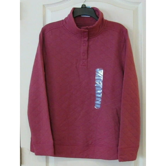 Modern Canvas Women's Long Sleeve Mock Neck Quilted Pullover Sweater w/ Snaps (Berry, XXL)