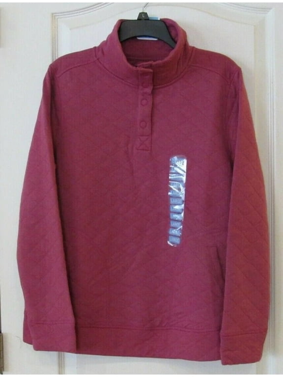 Women's Long Sleeve Mock Neck Quilted Pullover Sweater w/ Snaps (Berry, XXL)