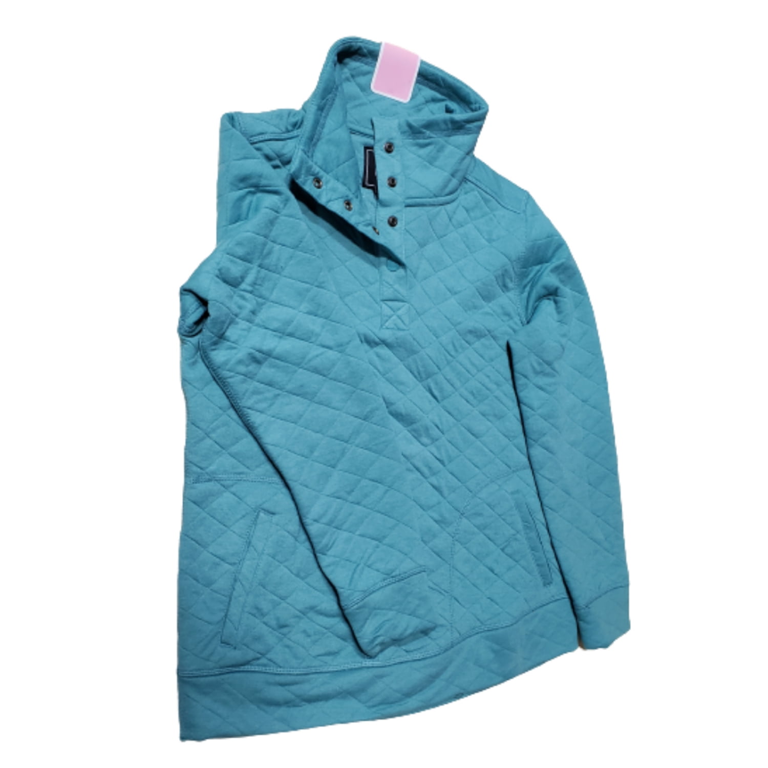 Modern Canvas Women's Long Sleeve Mock Neck Quilted Pullover Sweater w/  Snaps (Teal, M) 