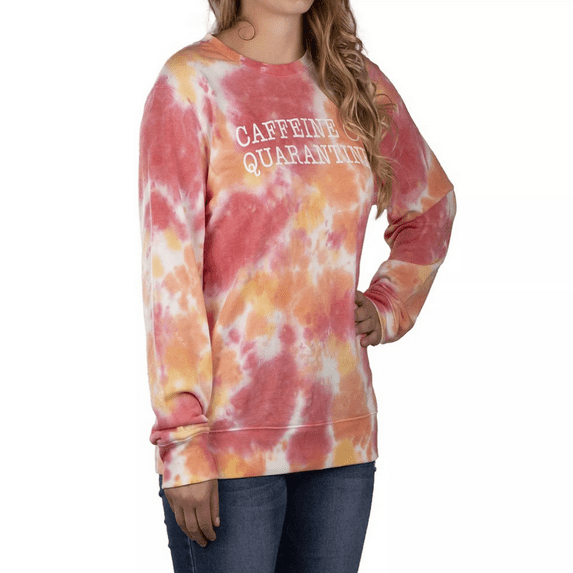 Modern Canvas Women's Stay Home Tie Dye Graphic Soft Fleece Sweater (Caffeine & Quarantine, XXL)