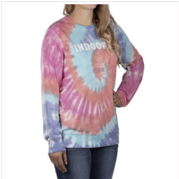 Modern Canvas Women's Stay Home Tie Dye Graphic Soft Fleece Sweater (Indoorsy, L)