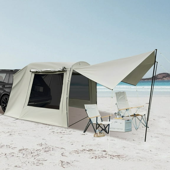 Modern Car Awning Outdoor Tent, Car Tent Attachment for Camping Car Camping Tent for SUVs, MPVs, and Two-door Sedans with Separate Upward-lifting Tailgates.