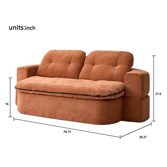 Modern Caramel Corduroy Convertible Sofa Bed: Foam-Filled Sleeper with Integrated Quilt & 2 Pillows, No Assembly, Unfolds to 78.74"x47.24" Bed for Living Room/Playroom