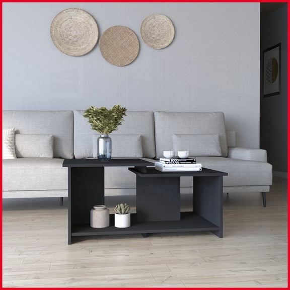Modern Carbon Espresso Coffee Table with Lower Open Shelf – Easy to Assemble, Ideal for Living Room Display