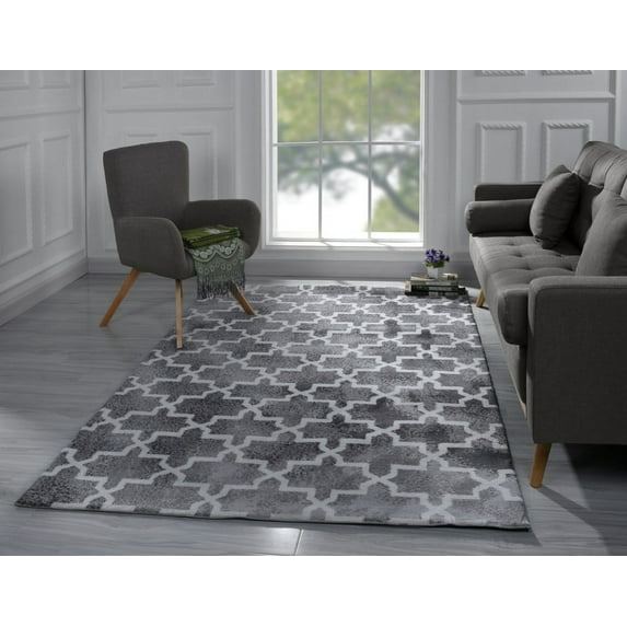 Modern Carpet with Geometric Shape Design, Moroccan Trellis Pattern Area Rug (5' x 7', Grey)