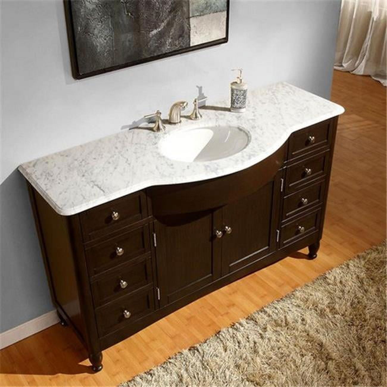 Modern Carrara White Marble Bathroom Vanity- Single Sink - 58 in. Wide