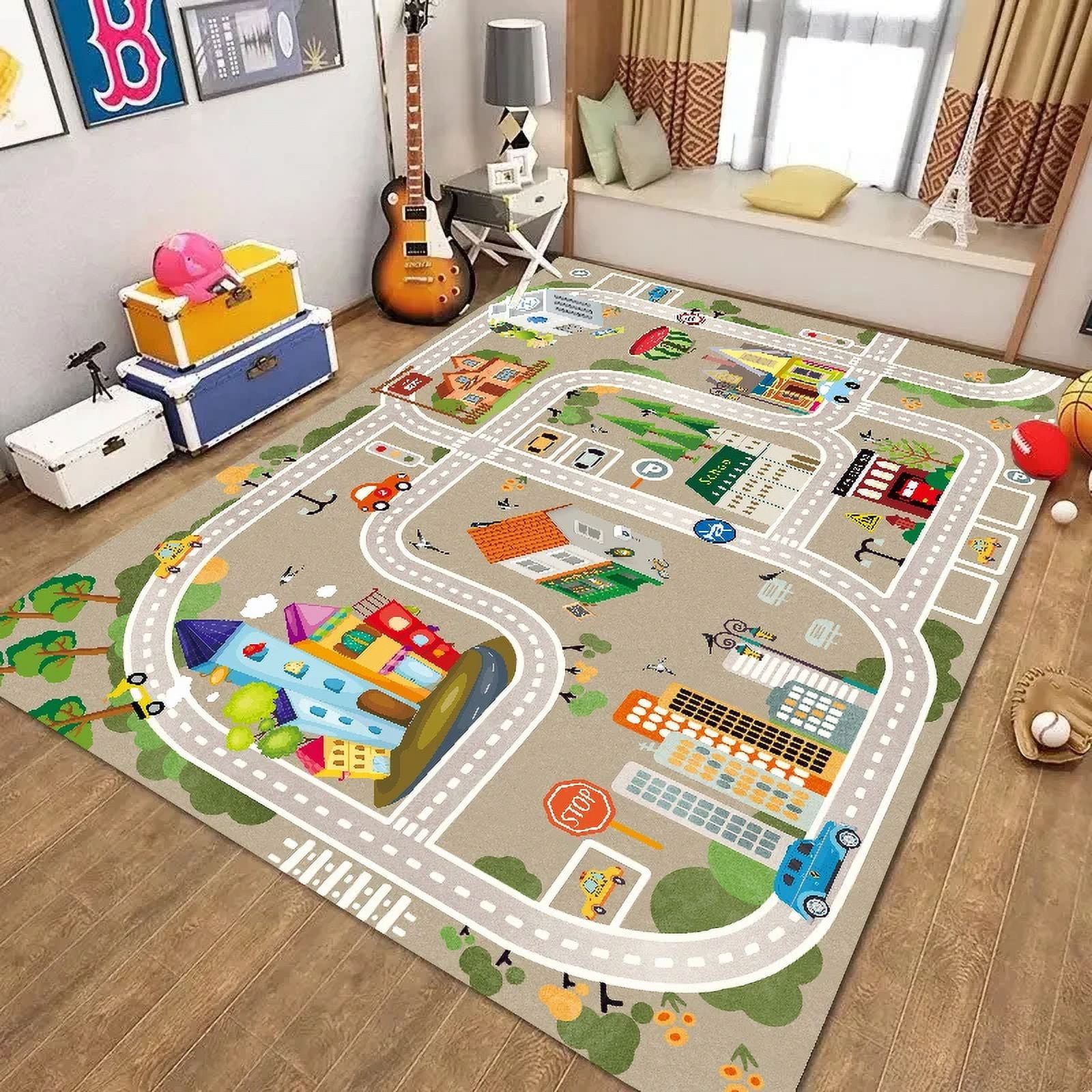Modern Cartoon Children Bedroom Bedside Rugs City Traffic Road Living ...