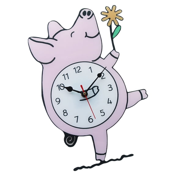 Modern Cartoon Piggy Wall Clock Acrylic Shape Quiet Operations Battery Operated Clock for Home Bedroom Decoration