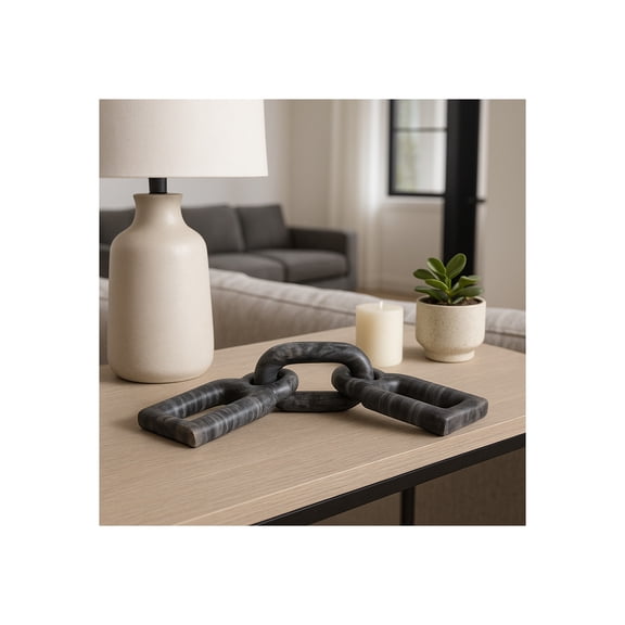 Modern Carved Marble Chain Ornament Accent - Home Decor Sculpture for Living Room and Office Decor - Stylish Statue for Bathroom, Shelf, and Coffee Table Decor - 1", Gray & White